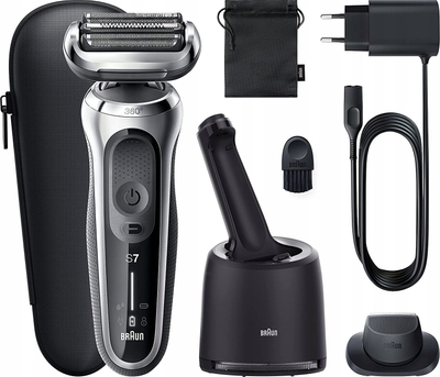 Aparat rroje elektrik Braun Series 7 71-S7200cc, me kokë 360°, me stacion pastrimi, ngjyrë e zezë me argjend