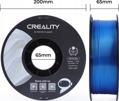 Filament 3D Creality Silk PLA, 1.75mm, saktësi ±0.03mm, blu me shkëlqim