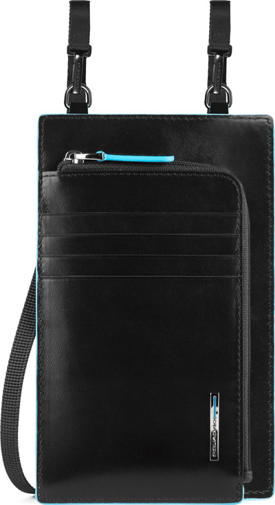 Etui për telefon Piquadro Blue Square, lëkurë, e zezë me blu të çelët