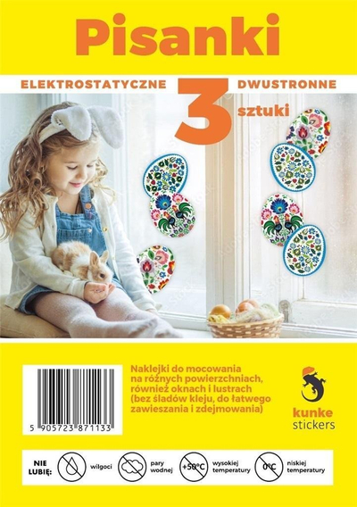 Stikera dekorative Pashke Kunke Easter Eggs, elektrostatike, shumëngjyrëshe