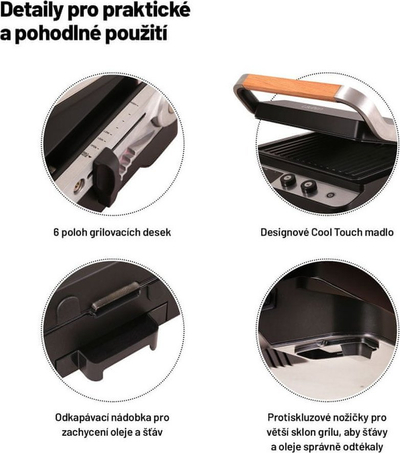 Електричен грил Lauben Contact Grill 2000SB, 2000W, површина 1500 cm², црн