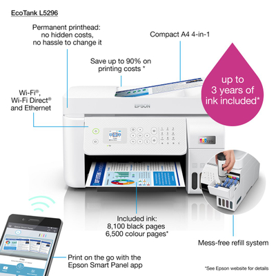 Printer multifunksional Epson L5296, Inkjet, i bardhë