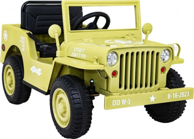 Makinë elektrike fëmijësh Jeep ushtarak, 4 motorë, goma EVA, jeshile ushtarake