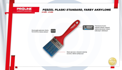 Furçë lyerjeje Pro-Line Flat Standard 80mm, dorezë plastike, për bojë akrilike, e kuqe