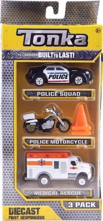 Set lodra metalike Tonka Die Cast Emergency, 3 vetura, forcë emergjence, shumëngjyrëshe