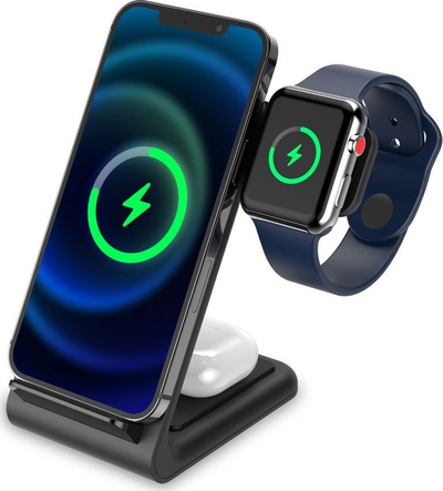 Karikues wireless 3-n-1 Tech-Protect QI15W A20, 15W, për telefon, orë edhe kufje, i zi
