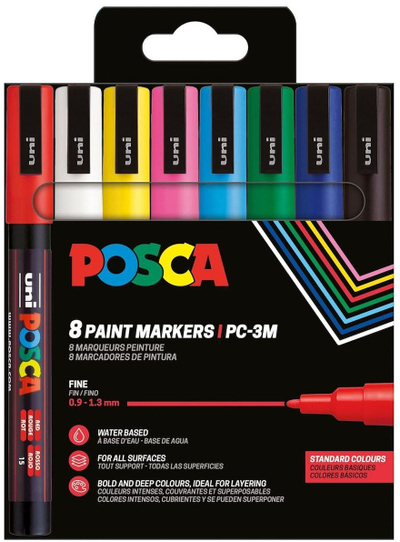 Set markerash POSCA PC-3M, 8 copë, ngjyra të përziera standarde