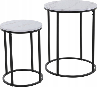 Set tavolinash anësore ML-Design, set me 2 copë, metal edhe dru, dukje mermeri, zi me të bardhë