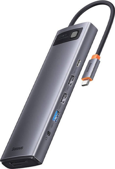 Dock USB C Baseus Metal Gleam BSU3545, 12 në 1, me HDMI dhe RJ45, gri metalik
