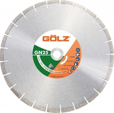 Disk diamant prerës Gölz GN25, 350 mm, vrimë 25.4 mm, ngjyrë argjendtë