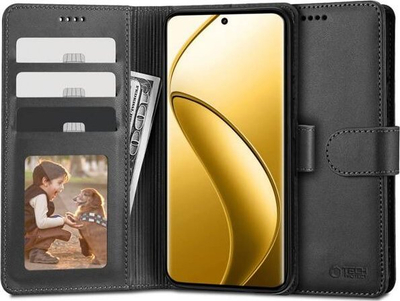 Këllëf portofol Tech-Protect Realme 12 Pro 5G 12 Pro Plus 5G, lëkurë ekologjike, me qëndrim, i zi