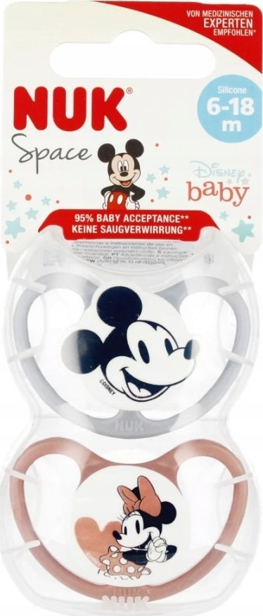 Biberon qetësues NUK Space Disney Mickey, silikon, 6-18m, rozë, 2 copë