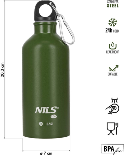 Shishe udhëtimi NILS Camp NC3801, 550 ml, çelik inox, gri
