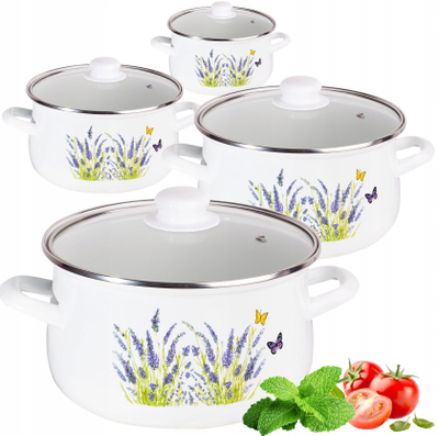 Set tenxheresh Koko Pots Lavender Decoration, 8 copë, çelik karboni me smalt, shumëngjyrësh