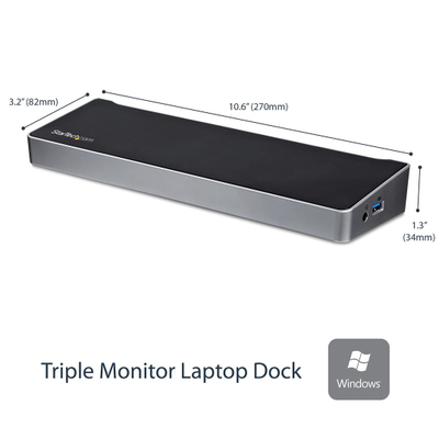Stacion docking StarTech për tre ekrane USB 3.0, HDMI DP 4K, 5x USB, i zi gri
