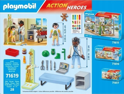 Set lodër Playmobil Action Heroes Pediatri dhe Pacienti 71619, figurina doktor dhe kalama, me ariush lodër