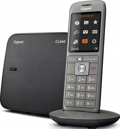Telefon pa kabëll Gigaset CL660 DECT, ekran 2.4", mban 400 numra, ngjyrë antracit me të zezë