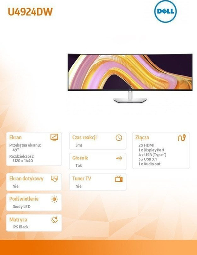Monitor Dell UltraSharp U4924DW, 49'', WQHD, i bardhë
