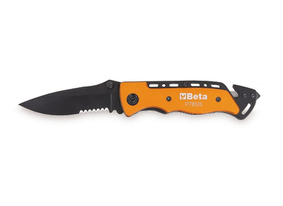 Thikë shumëfunksionale palosëse Beta Tools 1778SOS, dorezë alumini, me futrollë, portokalli