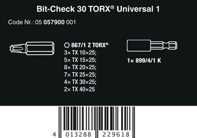 Set bitash Wera Bit Check 30 TX Universal, 30 copa, me mbajtës universal