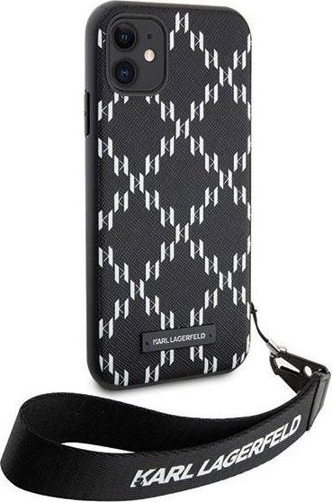 Kapak telefoni Karl Lagerfeld KLHCN61SAKLMBSK për iPhone 11 XR, hardcase, Monogram Losange Saffiano, i zi
