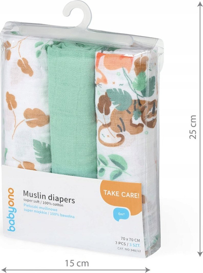 Pelena BabyOno Muslin (348/12), 3 copë, të gjelbra