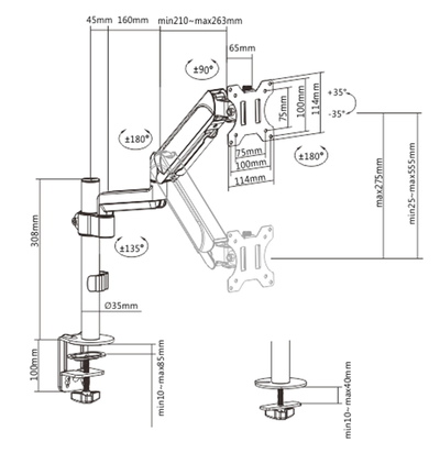 Mbajtës për monitor Gembird MA-DA1P-01, 17-32", 9 kg, i zi