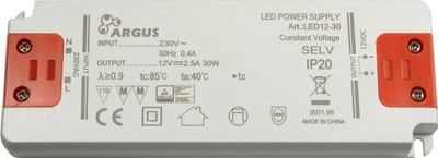 Driver LED Inter-Tech LED12-30, 30W, 2.5A, i bardhë