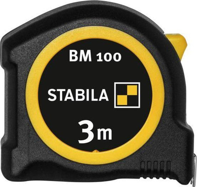 Metër xhepi Stabila BM100, 3m, plastikë Softgrip, e verdhë
