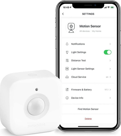 Сензор за движење SwitchBot Motion Sensor, ПАМЕТЕН, со сензор за светлина, бел