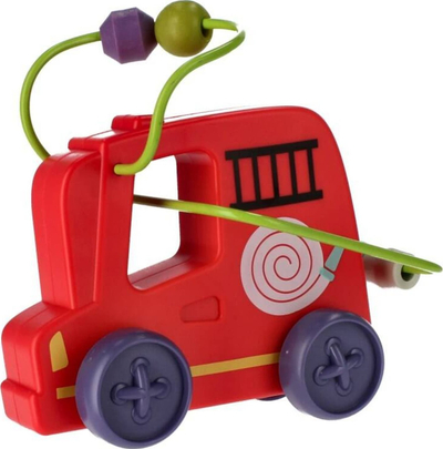 Lodër edukative BamBam Vehicle Maze Fire Brigade, makinë zjarrfikëse, mekanizëm tërheq prapa, e kuqe