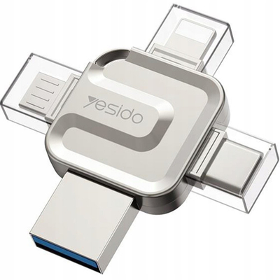 USB flash Yesido FL15, 128GB, 4in1 OTG, gri argjendt