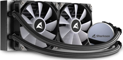 Ftohës uji për procesor Sharkoon S70 RGB, radiator 240 mm, dy ventilatorë RGB, i zi