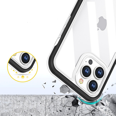 Këllëf telefoni 3n1 për iPhone 14, transparent, me kornizë të kuqe