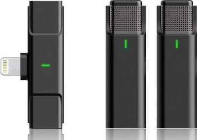 Безжичен микрофон за паметен телефон Viking Technology M302, сет 2 парчиња, Lightning, црн