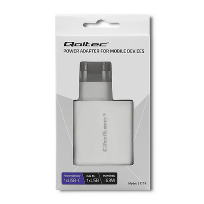 Karikues energjie Qoltec 51715, 63W, Power Delivery, i bardhë
