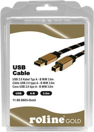 Kabllo USB ROLINE Gold, Type A në Type B, 3m, i artë