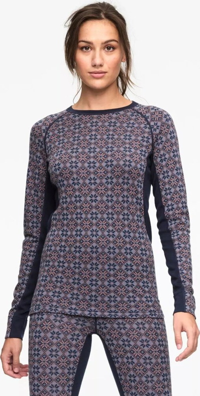 Bluzë termike për goca Kari Traa Rose Light LS, lesh merino, mëngë të gjata, blu me model