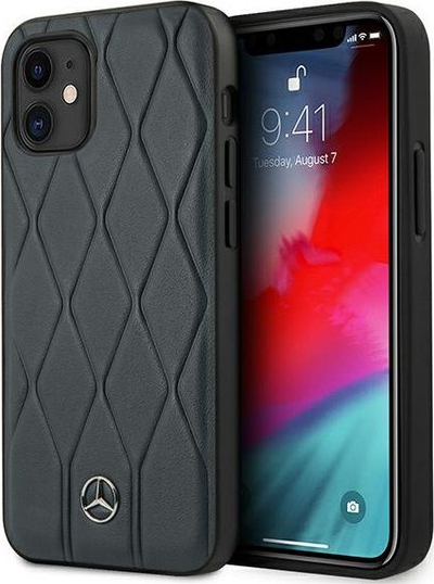 Kapak telefoni Mercedes-Benz me lëkurë origjinale Quilted Wave, për iPhone 12 Mini, lëkurë natyrale, blu e errët