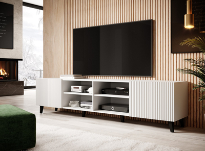 Kabinet TV Cama Meble PAFOS, 200x40x52 cm, MDF, e bardhë matt