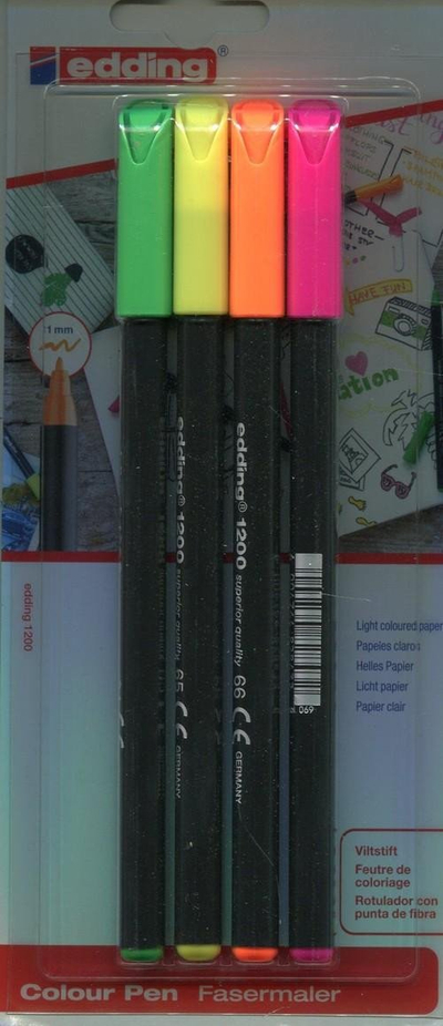 Set stilolapsa Edding 1200 Color Neon, 4 copë, shumëngjyrëshe
