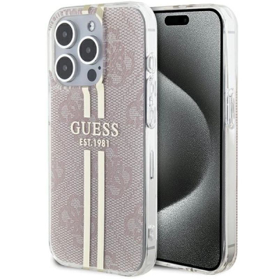 Kollëf telefoni Guess IML 4G Gold Stripe për iPhone 14 Pro Max 6.7", TPU PC, rozë