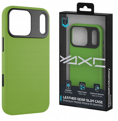 Калјоф за телефон YAXO Leather Gear Slim, MagSafe, за iPhone 17 Pro, зелена