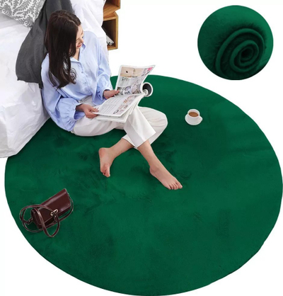 Tapet rrumbullak Strado Round Rug Rabbit, 140x140 cm, antirrëshqitës, jeshile shishe