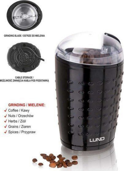 Mulli elektrik për kafe Lund, 70 g, i zi