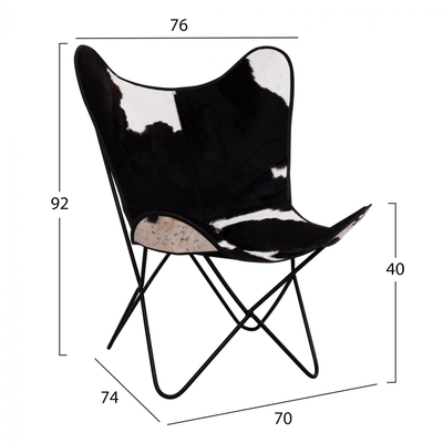 Karrige metal-dërrasë lopë e bardhë–e zezë 76×74×92 cm (HM8292.01), bardhë/ zezë