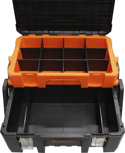Kuti veglash Boxer Toolbox, cilësi profesionale, plastike, portokalli