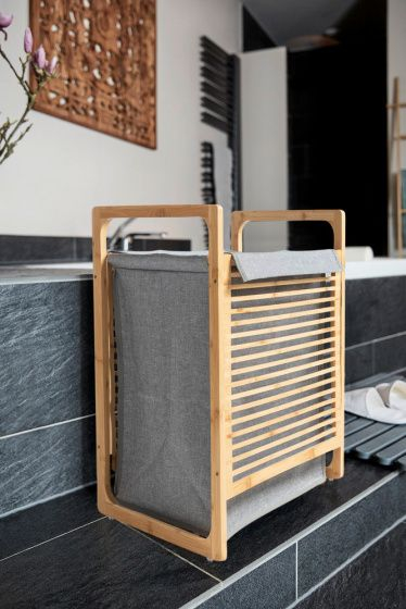 Shportë rrobash Wenko, 43L, 40x35x60cm, bambu poliester, gri