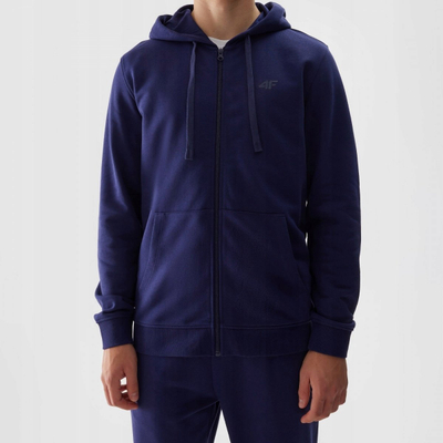 Bluzë me kapuç për burra 4F 4FWSS24TSWSM0951, me zinxhir komplet, pambuk, blu navy