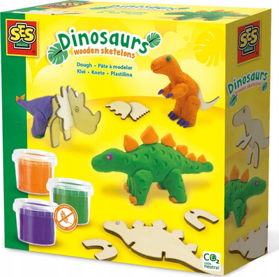 Set modelimi SES Creative 00418 Dinosaurs, plastelinë me shum ngjyra, skelete druri
